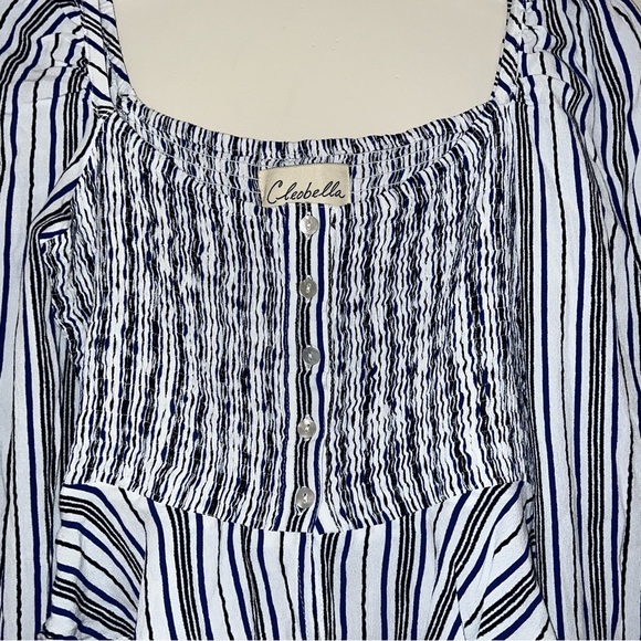 Cleobella Long Sleeve Striped Smocked Boho Peasant Brunch Top Festival Sz Small - Picture 7 of 12